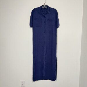 Kenar Women's Navy Blue Linen Shirt Dress Sz Medium Large Bohemian Quiet Luxury